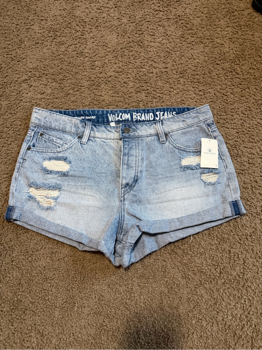 Volcom Light Wash Distressed Denim Shorts